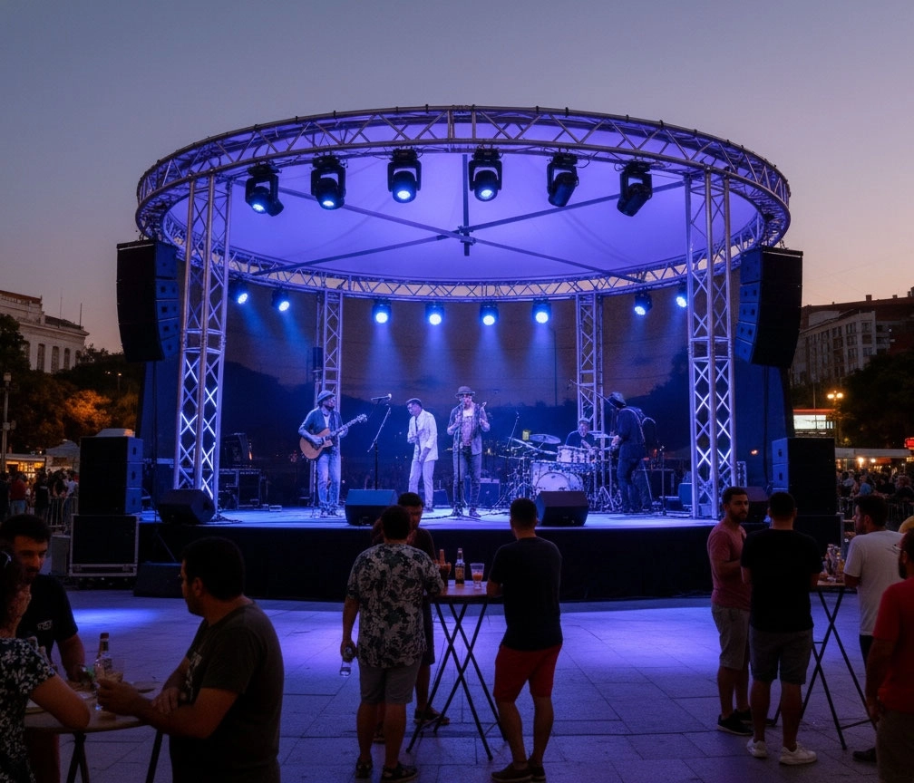 Neu im Verleih: Unsere moderne Open Air Bühne für Festivals, Firmenevents und Sommerevents.